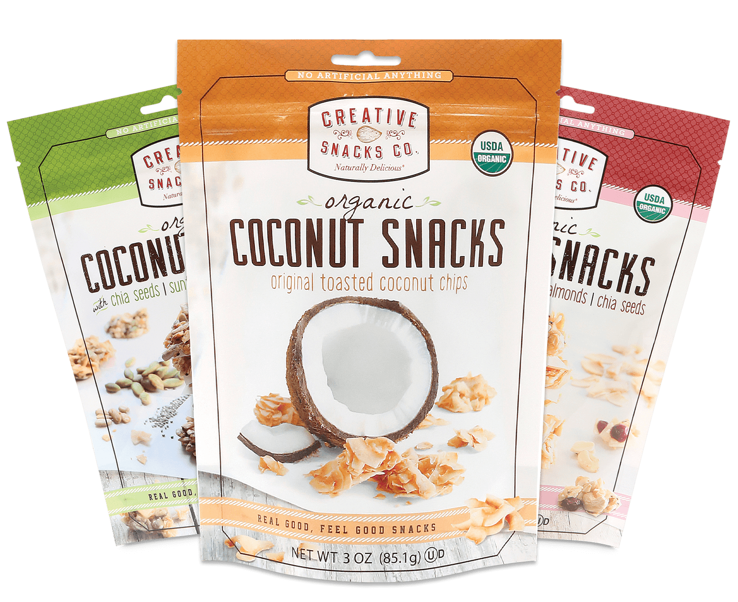  Creative Snacks Naturally Wholesome and Delicious Organic  Coconut Snacks with Chia, Sunflower and Pumpkin Seeds,3 Pack of Handy 4  Ounce Resealable Bags : Grocery & Gourmet Food